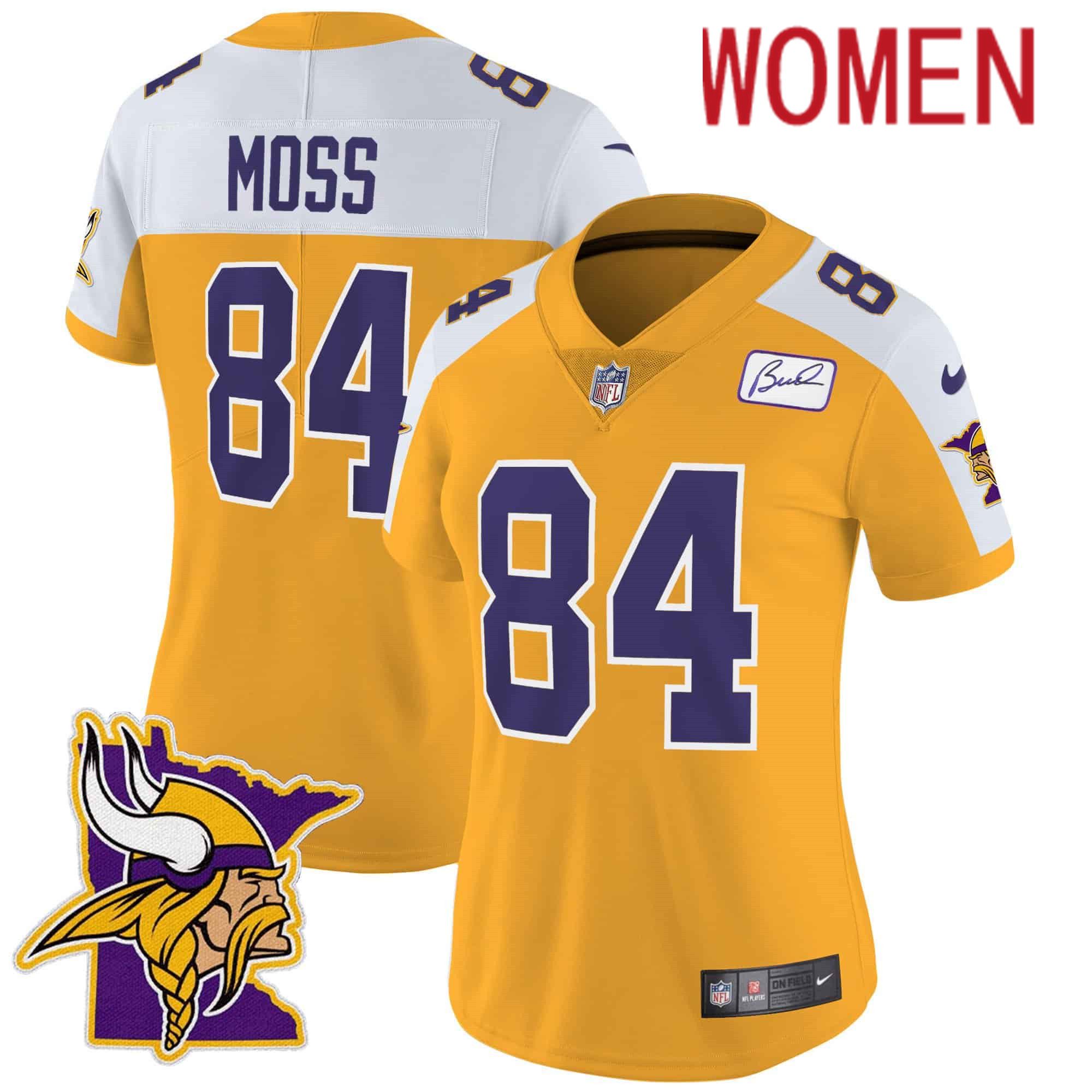 Women Minnesota Vikings #84 Moss Yellow 2024 Nike Patch Classic Limited NFL Jersey